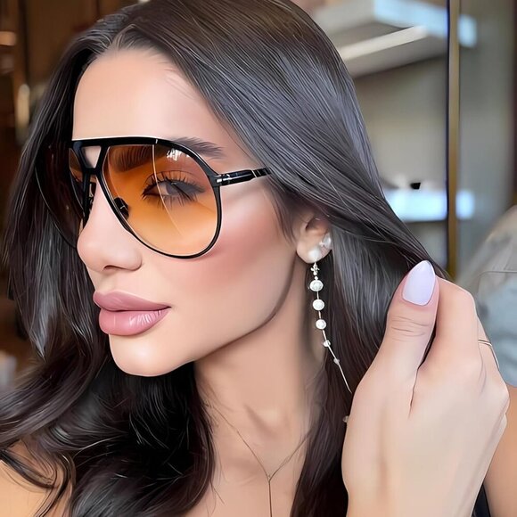 Retro Aviator Sunglasses for Women Men Oversized Classic 70s Vintage Trendy Tang - Picture 6 of 9